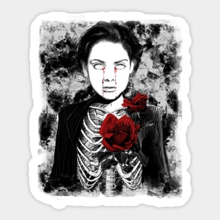 Gothic Skeleton Dead Girl with red rose - Dark manga art Emo Sticker